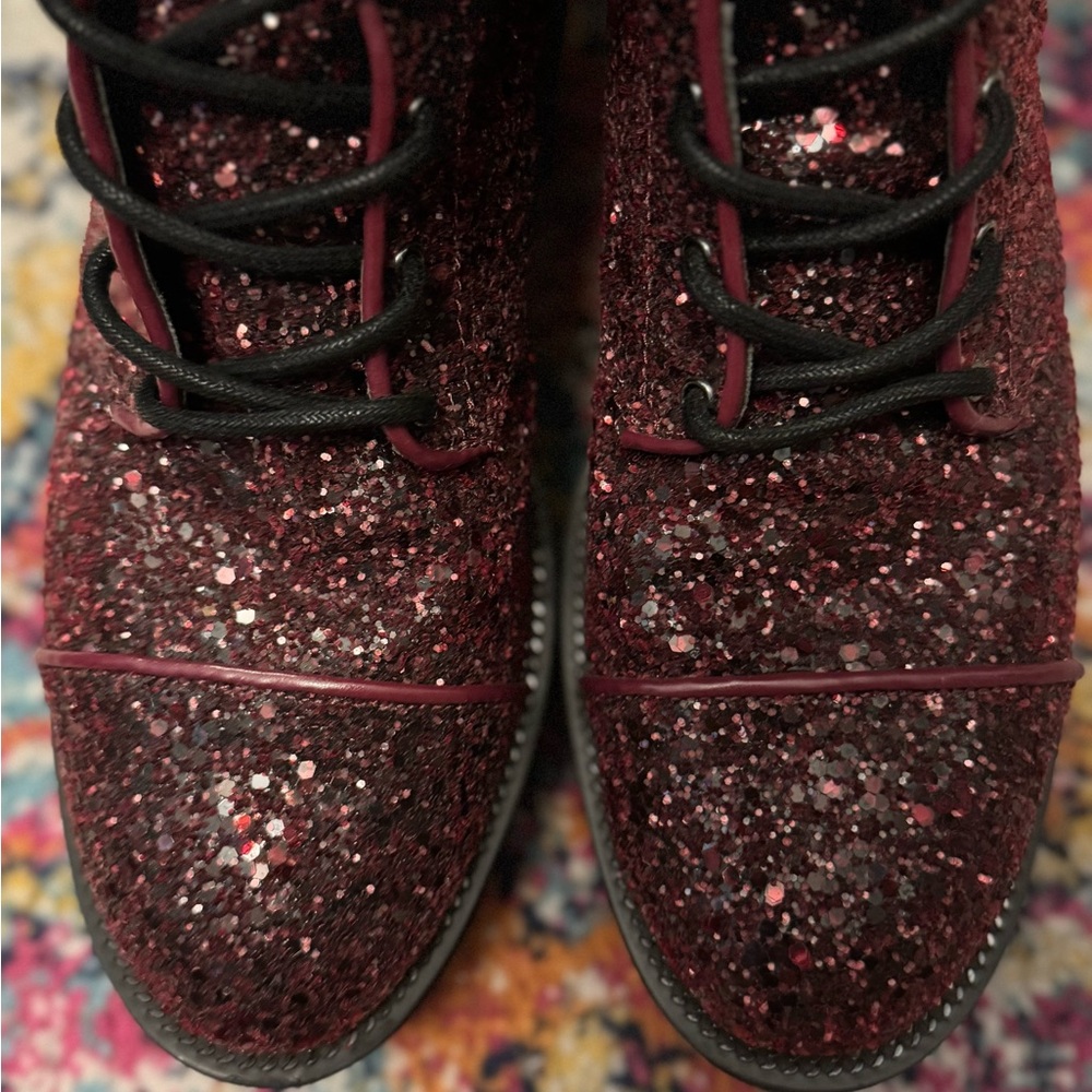 Michael Kors Bryce Leather Platform Combat Boot - maroon glitter - 8&1/2 - Picture 4 of 9